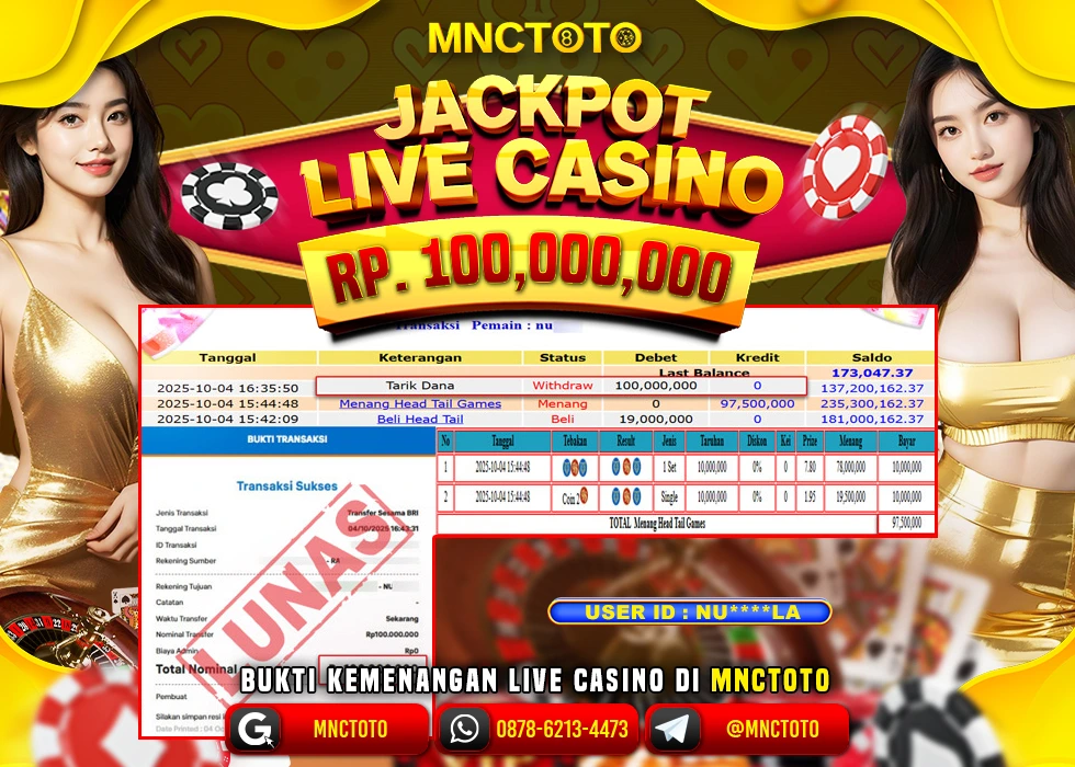 MNCTOTO JAKCPOT LIVE GAMES HEAD TAIL Rp.100.000.000,- LUNAS