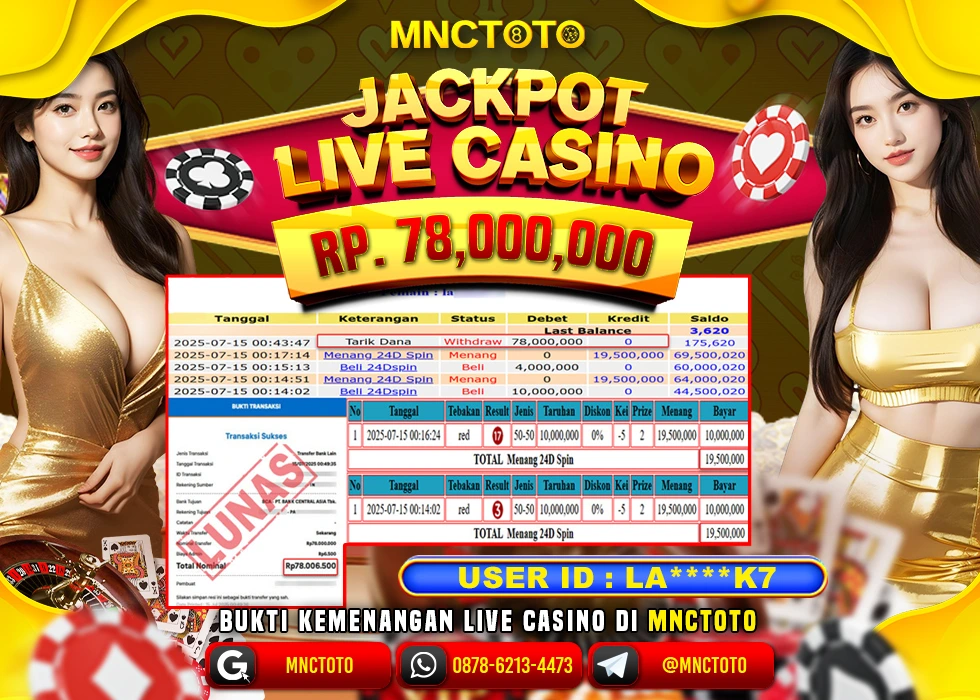 MNCTOTO JAKCPOT LIVE GAME 24D SPIN BOSSKU Rp.78.000.000,- LUNAS