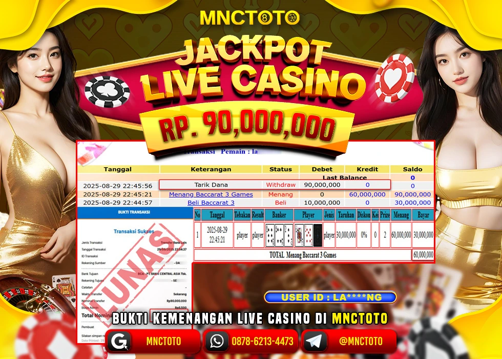MNCTOTO JAKCPOT LIVE GAME BACCARAT BOSSKU Rp.90.000.000,- LUNAS