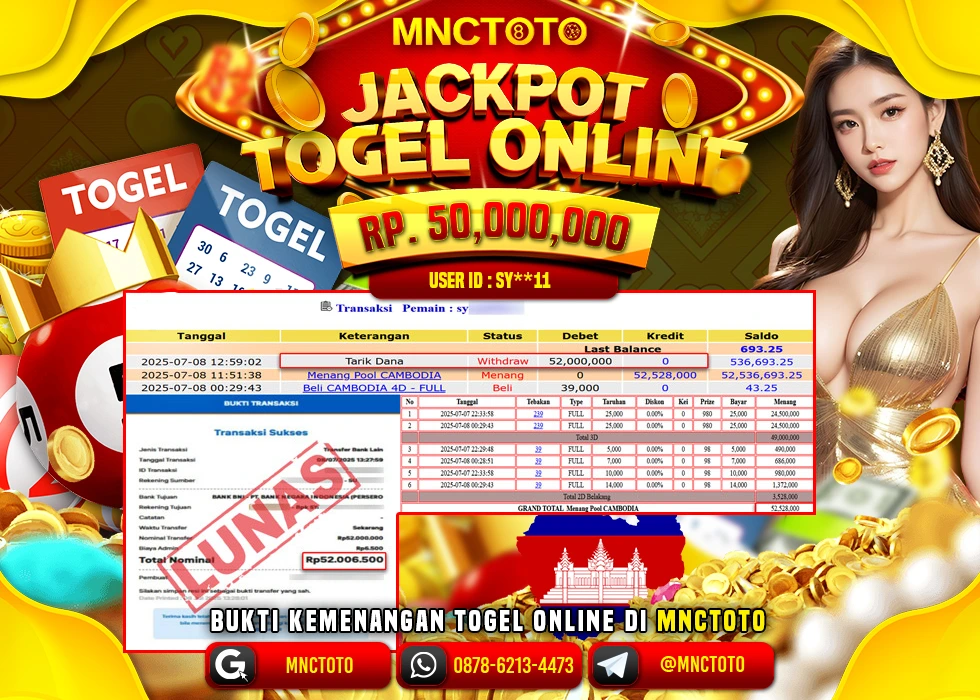 MNCTOTO JAKCPOT TOGEL CAMBODIA BOSKU Rp 50.000.000.,- LUNAS