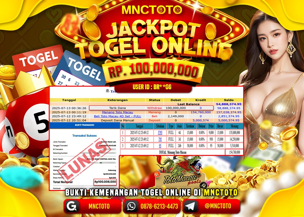 MNCTOTO JAKCPOT TOGEL TOTO MACAU BOSSKU Rp.100.000.000,- LUNAS
