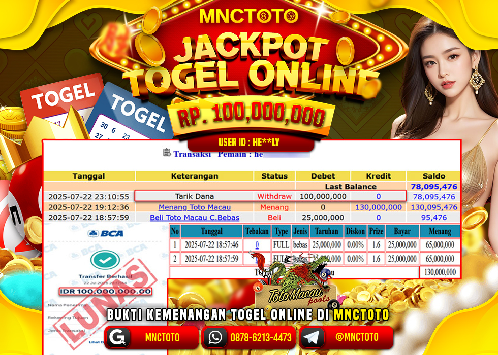 MNCTOTO JAKCPOT TOGEL TOTO MACAU BOSSKU Rp.100.000.000,- LUNAS