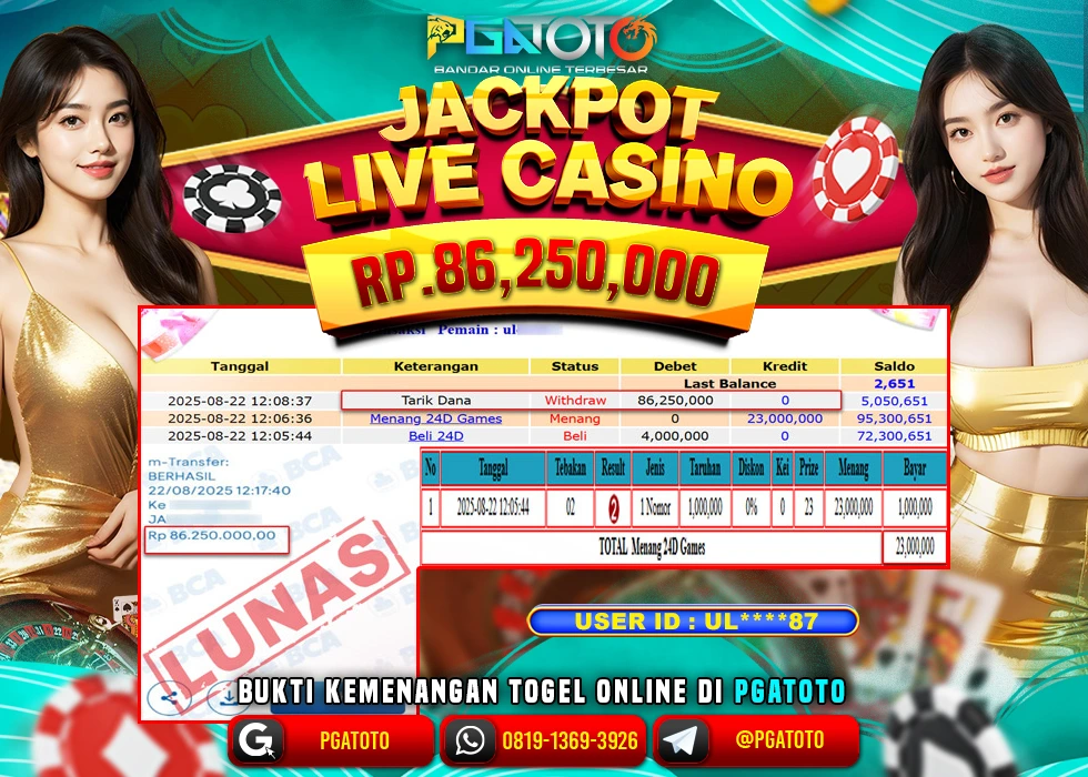 PGATOTO JACKPOT LIVE GAME 24D BOSKU Rp 86.250.000.,- LUNAS