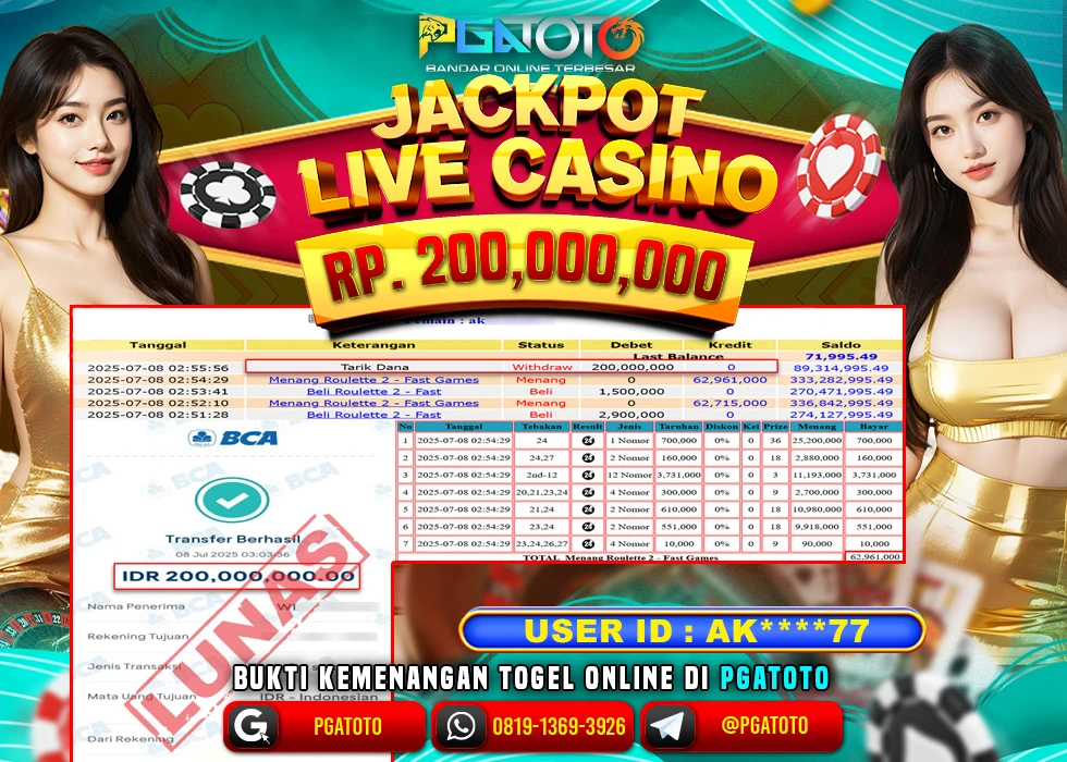 PGATOTO LIVE CASINO ROULETTE PECAH BOSKU Rp 200.000.000.,- LUNAS
