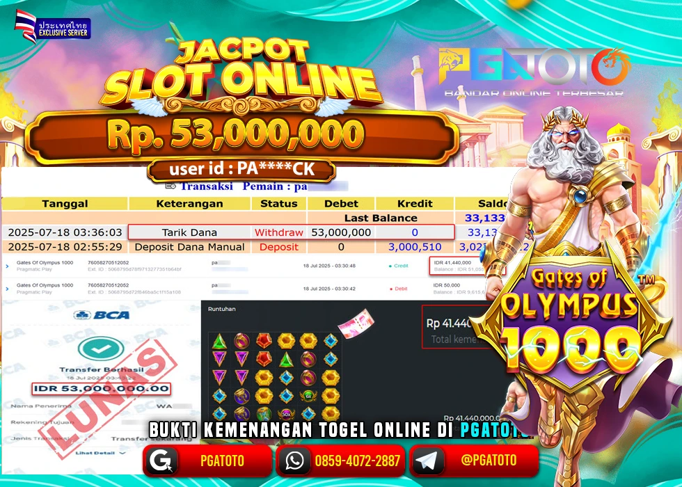 PGATOTO JACKPOT SLOT GATES OF OLYMPUS BOSKU Rp 53.000.000.,- LUNAS