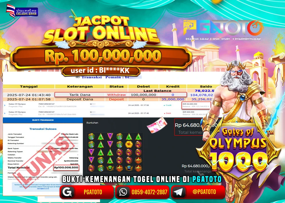 PGATOTO JACKPOT SLOT GATES OF OLYMPUS BOSKU Rp 100.000.000.,- LUNAS