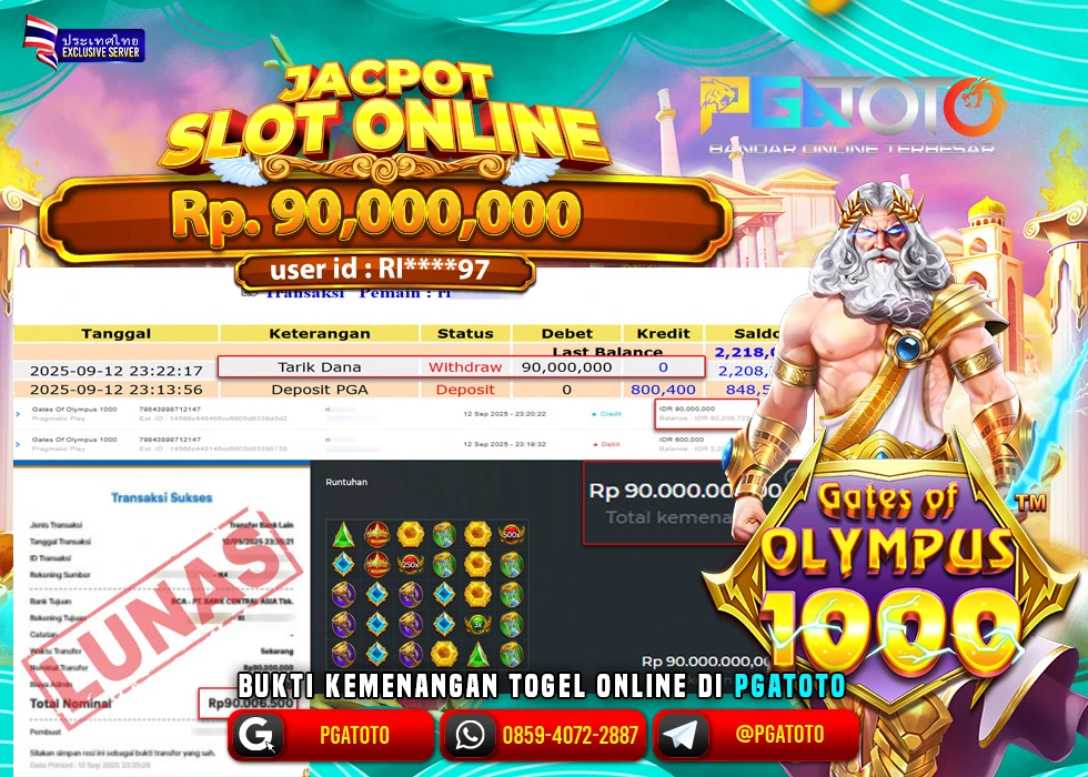 PGATOTO JACKPOT SLOT GATES OF OLYMPUS BOSKU Rp.90.000.000,- LUNAS