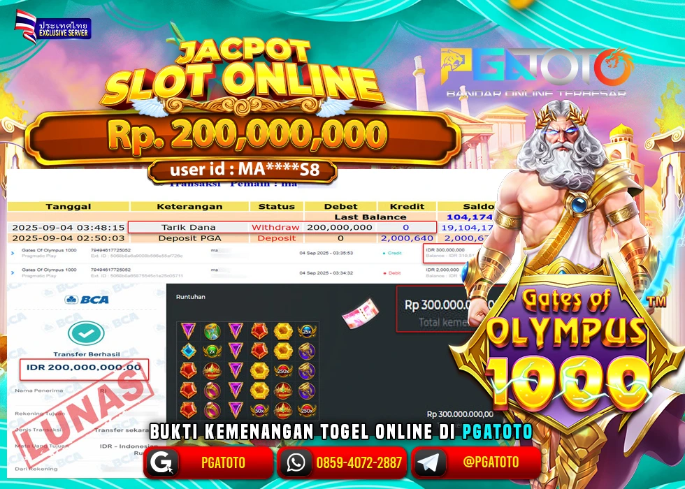 PGATOTO JACKPOT SLOT GATES OF OLYMPUS BOSKU Rp.200.000.000,- LUNAS