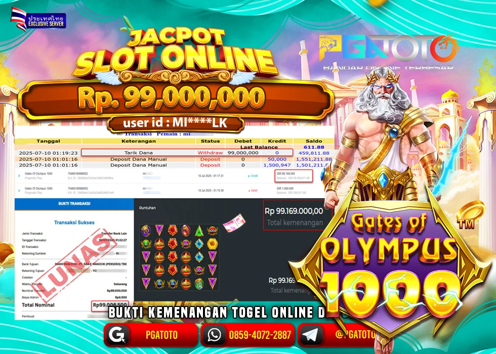 PGATOTO JACKPOT SLOT GATES OF OLYMPUS BOSKU Rp 99.000.000.,- LUNAS