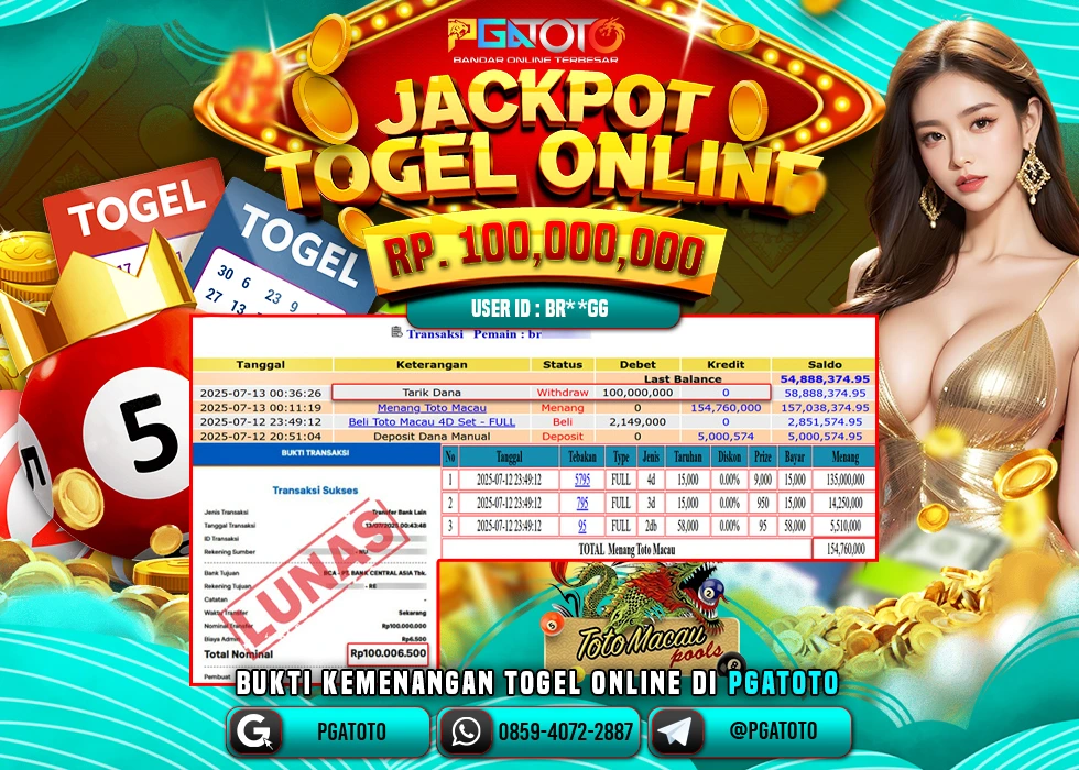 PGATOTO JACKPOT TOGEL TOTO MACAU BOSKU Rp 100.000.000.,- LUNAS