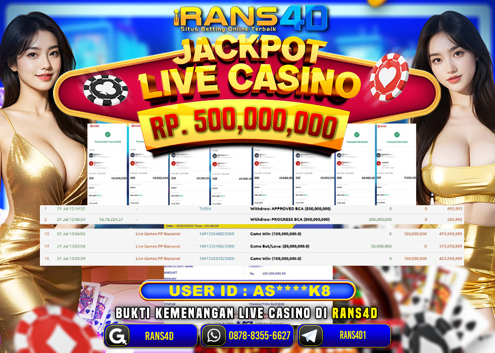 RANS4D JACKPOT LIVE CASINO BACCARAT RP 500.000.000; LUNAS