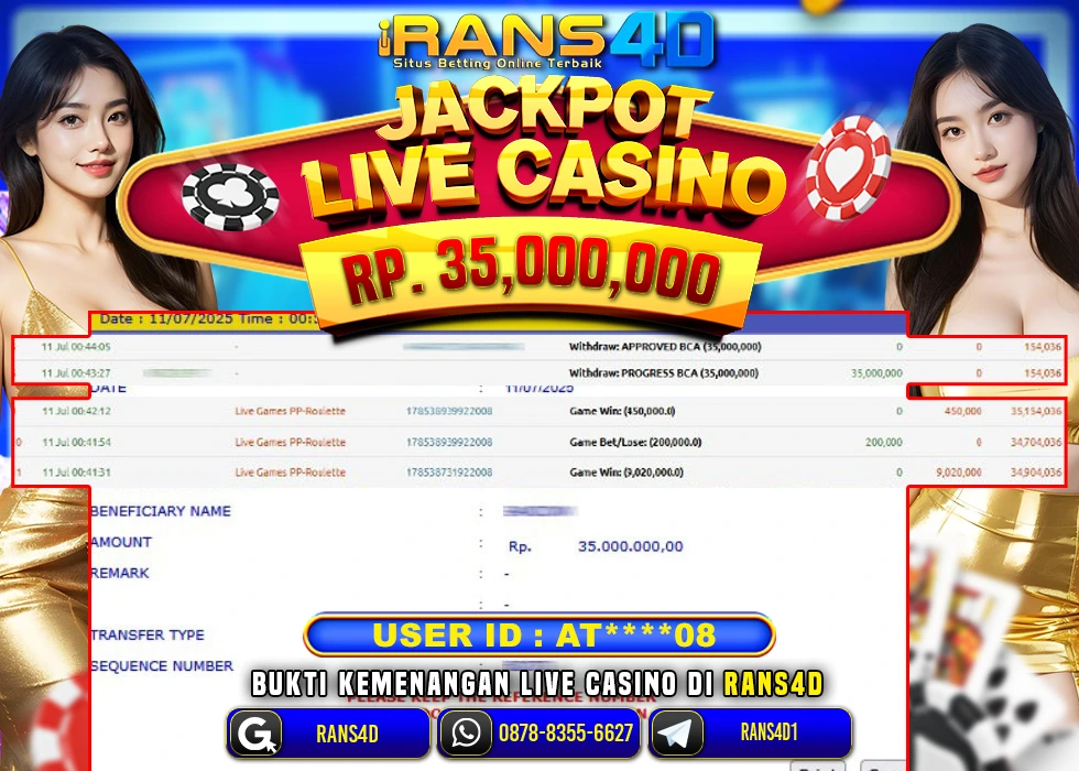 RANS4D JACKPOT LIVE CASINO BACCARAT RP 152.000.000; LUNAS