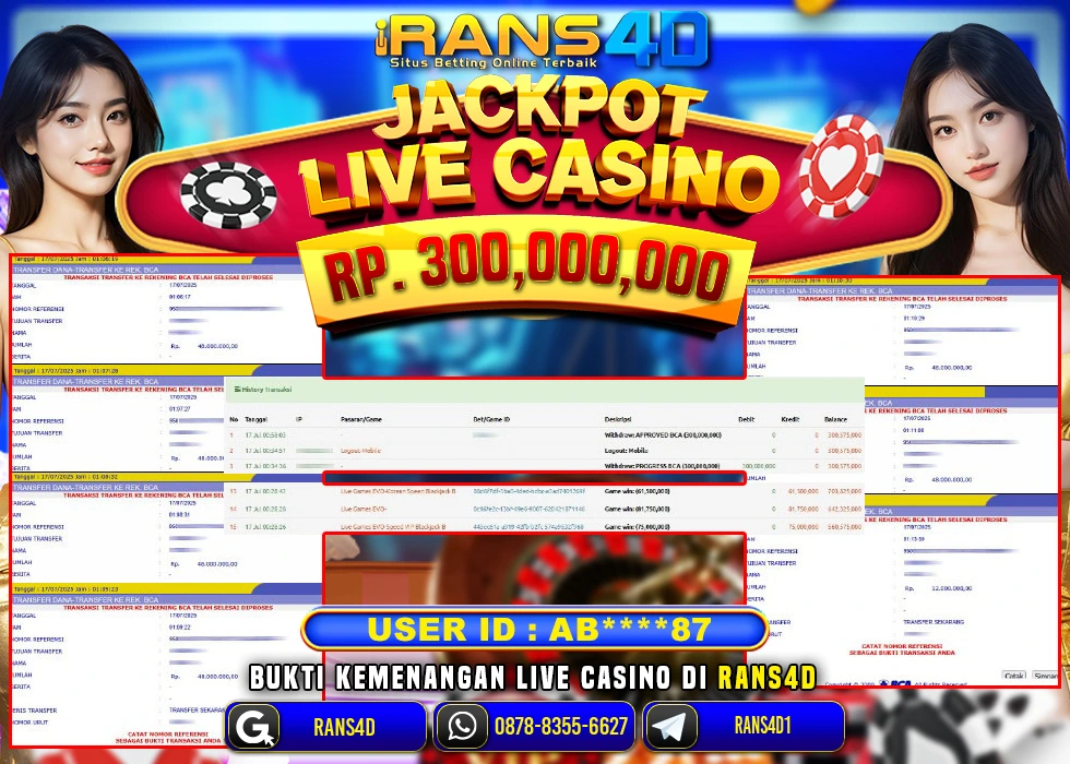 RANS4D JACKPOT Live Games Evo Speed Vip Blackjack RP 300.000.000; LUNAS