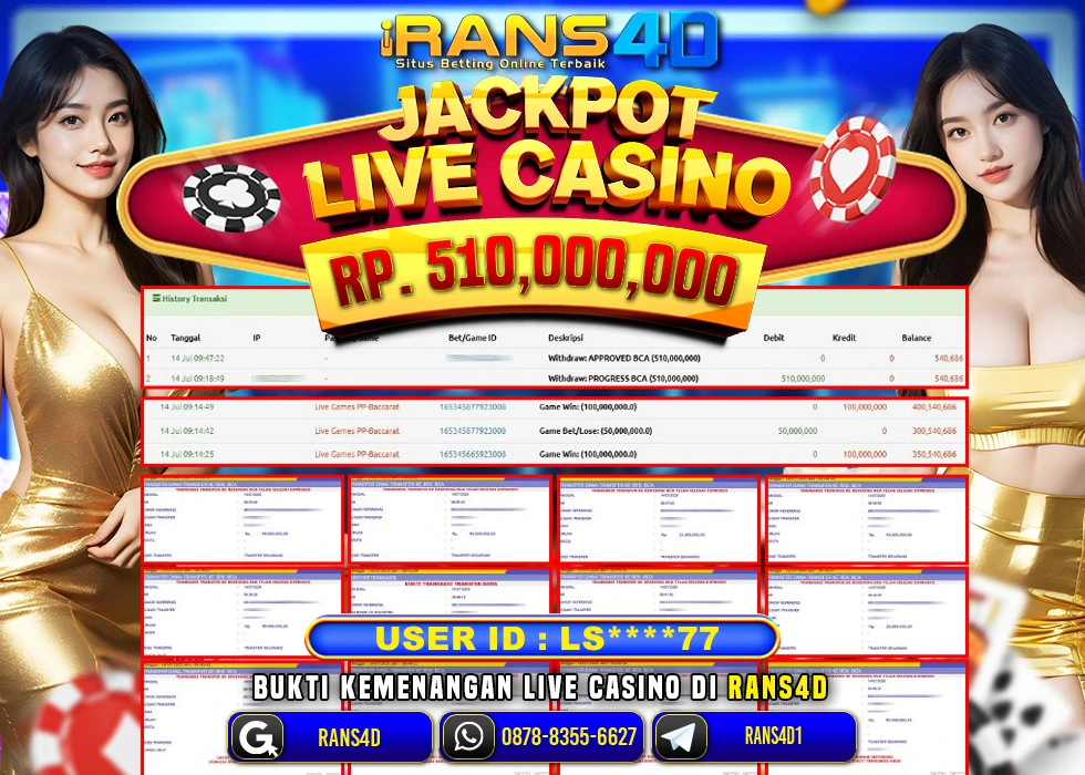 RANS4D JACKPOT LIVE CASINO BACCARAT RP 510.000.000; LUNAS