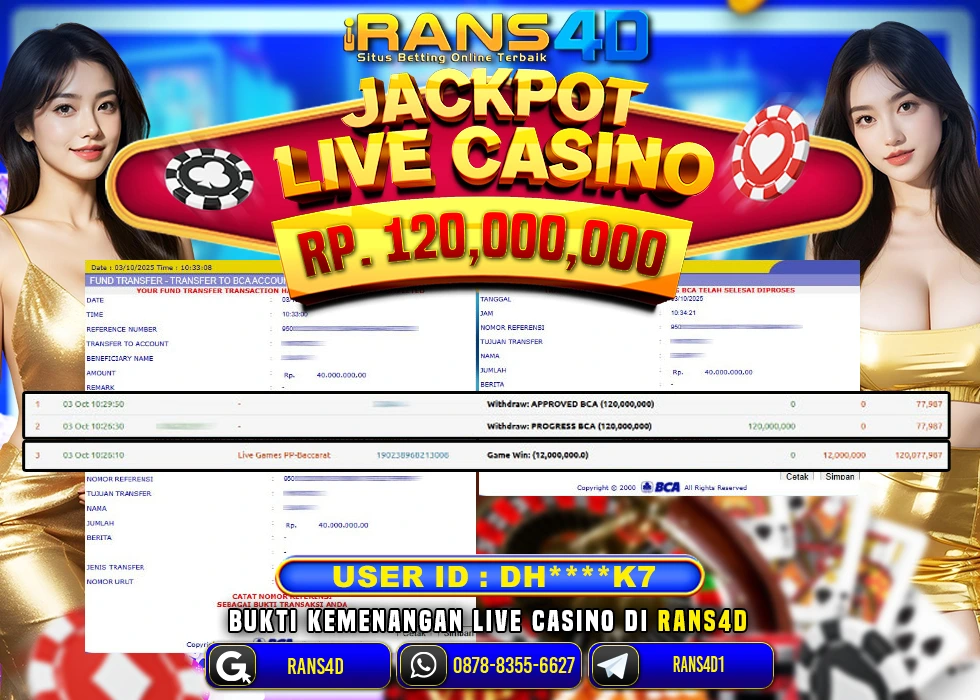 RANS4D JACKPOT LIVE CASINO BACCARAT RP 120.000.000; LUNAS