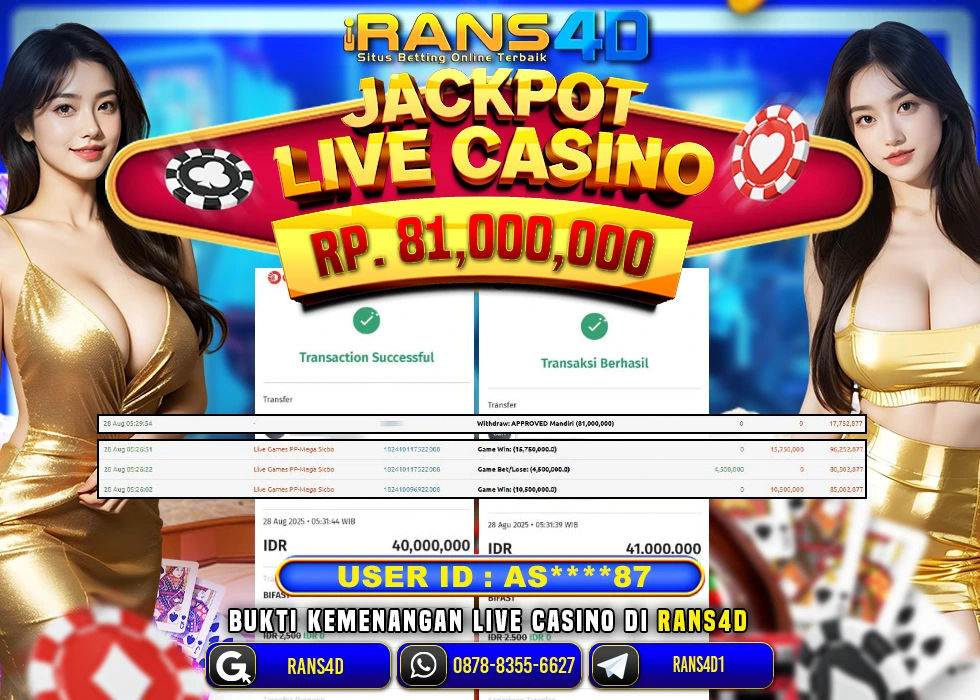 RANS4D JACKPOT LIVE GAME SICBO RP 81.000.000; LUNAS