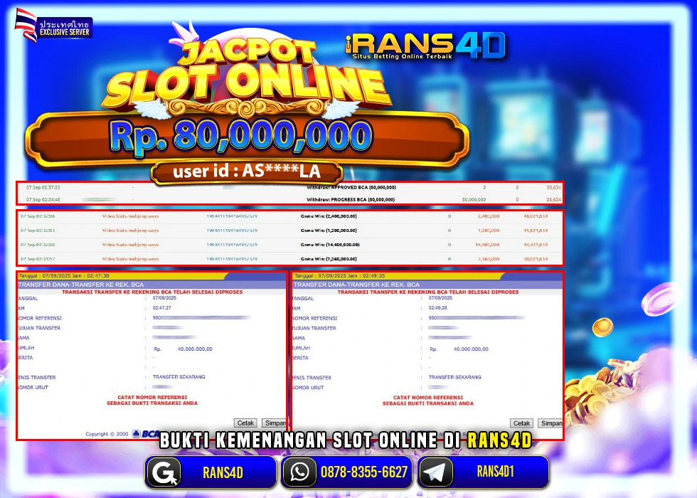 RANS4D JACKPOT SLOT MAHJONG WAYS RP 80.000.000; LUNAS