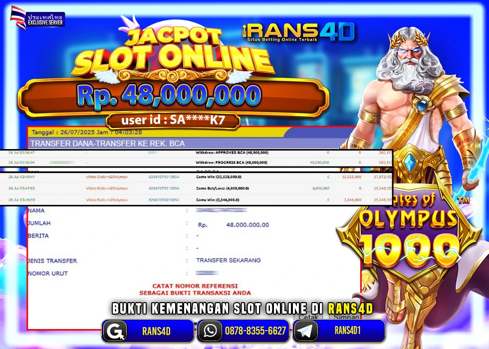 RANS4D JACKPOT SLOT GATES OF OLYMPUS RP 48.000.000; LUNAS