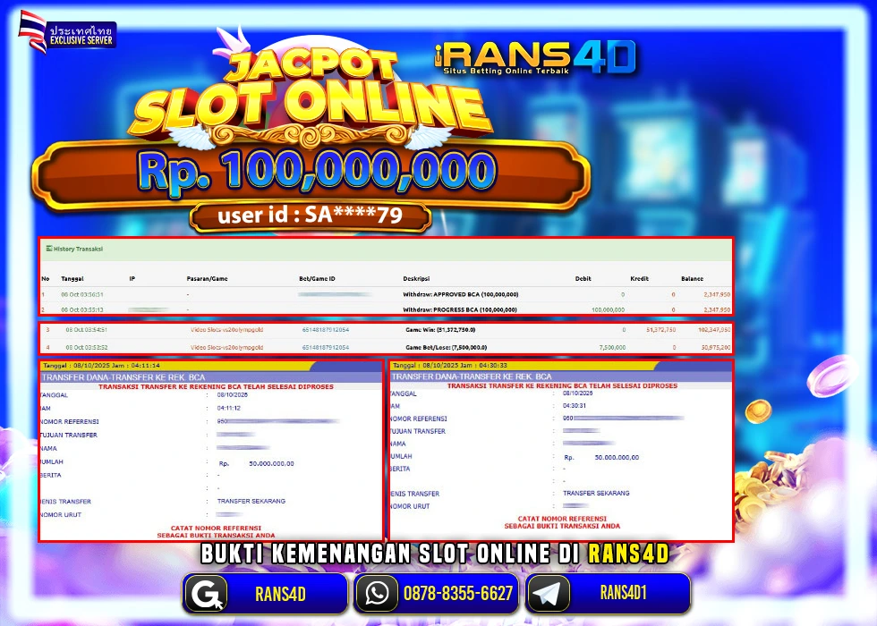 RANS4D JACKPOT SLOT GATES OF OLYMPUS RP 100.000.000; LUNAS